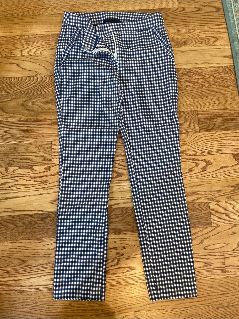 Cynthia Rowley Navy and White Gingham Trousers